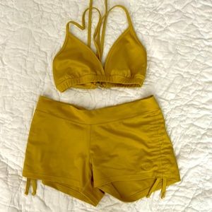 Mika Yoga Wear Hot Yoga Short Sports Bra Set Mustard Yellow S/M Shorts L Top
